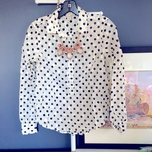 JCrew Black and White Polka-dot Top